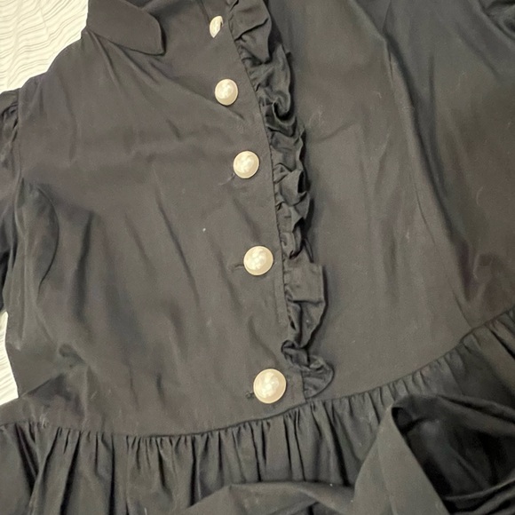 BATSHEVA DRESS - Pearl-Button Black Cotton Dress - Picture 11 of 14